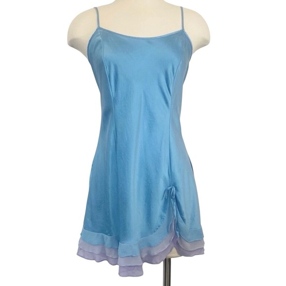 Victoria's Secret Dresses & Skirts - Y2K Victoria's Secret Silk Chiffon Ruffle Blue Bow Mermaid Vintage Slip Dress M
